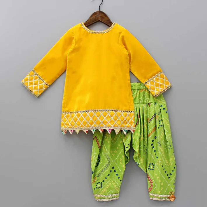 New Yellow Velvet Kurti With Bandhani Printed Tie Up Jacket And Salwar With Matching Dupatta Ethnic Wear | Churidars & Salwars