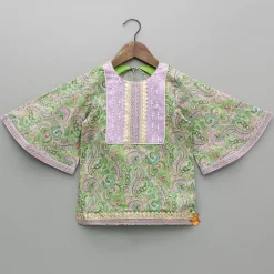 Fashion Yoke-Embroidered Green Top with Beige Dhoti Ethnic Wear | Dhotis & Patialas