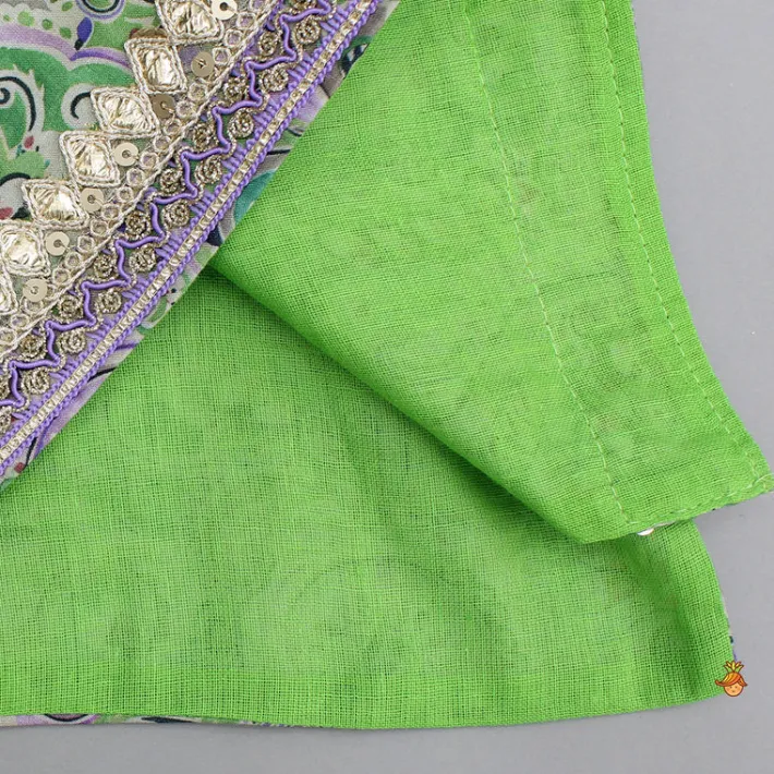 Fashion Yoke-Embroidered Green Top with Beige Dhoti Ethnic Wear | Dhotis & Patialas