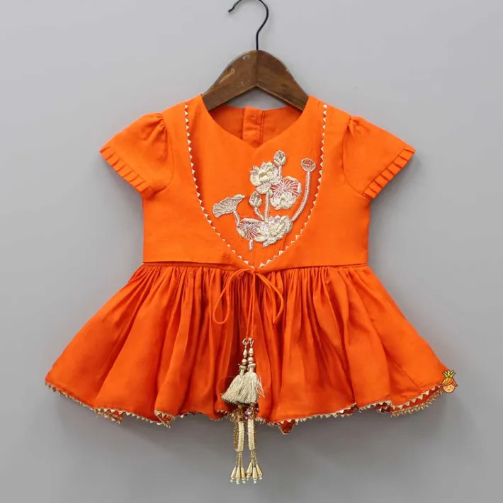 Fashion Zardozi Embroidered Orange Dual Flaps Top And Lehenga Ethnic Wear | Lehengas & Ghagras