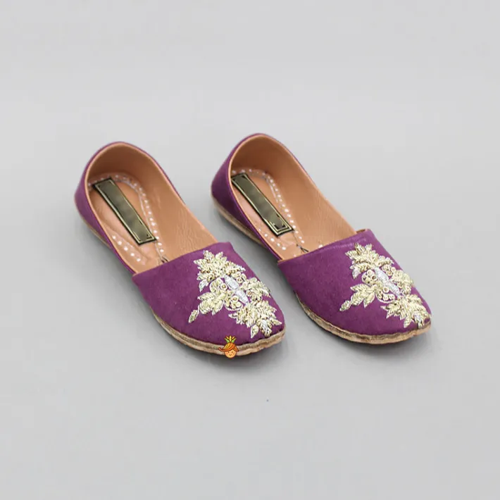 Discount Zardozi Embroidered Wine Jutti BOY Shoes | Shoes