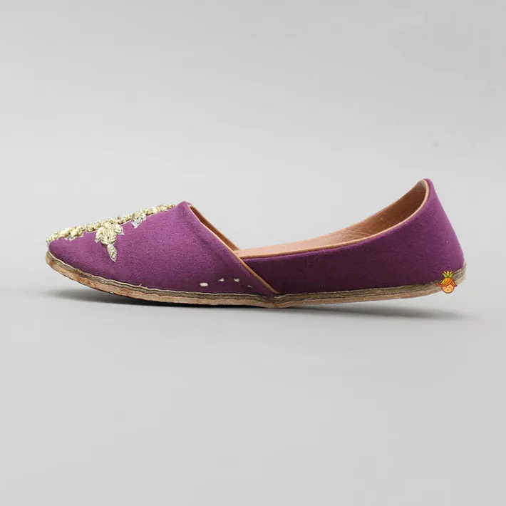 Discount Zardozi Embroidered Wine Jutti BOY Shoes | Shoes