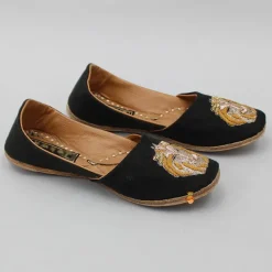 Clearance Zari And Thread Embroidered Lion Face Black Jutti BOY Shoes