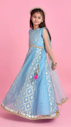 Online Zari Brocade Embroidered Lace Work Dress With Attached Drape Dupatta Ethnic Wear | Kurtis & Jumpsuits