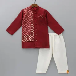 Online Zari Brocade Layered Flap Kurta And Pyjama BOY Indian Ethnic Wear | Ethnic Sets