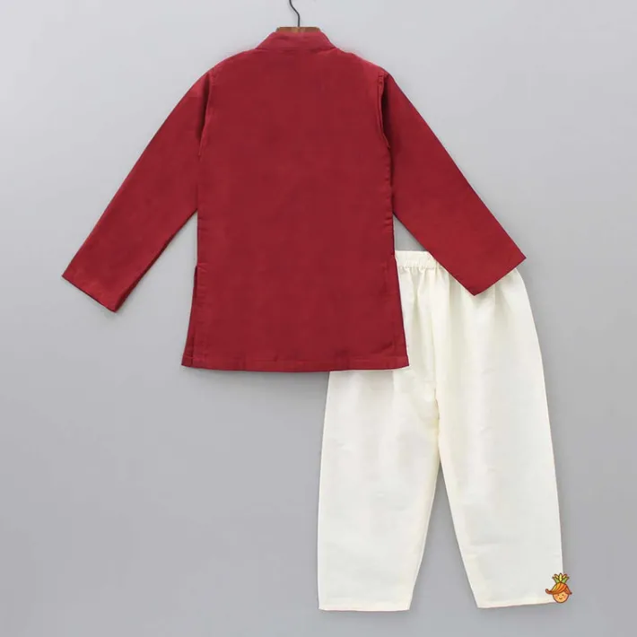 Outlet Zari Brocade Layered Flap Kurta And Pyjama BOY Indian Ethnic Wear | Ethnic Sets