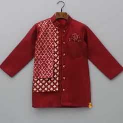 Online Zari Brocade Layered Flap Kurta And Pyjama BOY Indian Ethnic Wear | Ethnic Sets