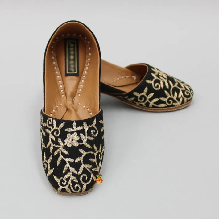 Hot Zari Embroidered Black Suede Jutti BOY Shoes