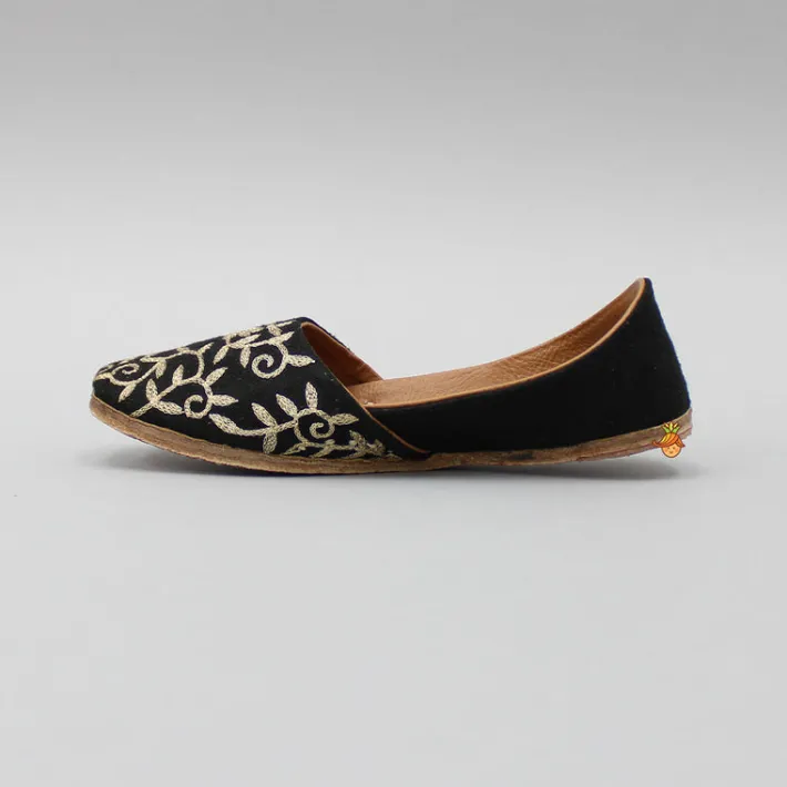 Hot Zari Embroidered Black Suede Jutti BOY Shoes