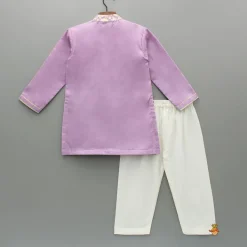 Hot Zari Embroidered Front Open Flap Kurta And Off White Pyjama BOY Twinning Sets | Indian Ethnic Wear