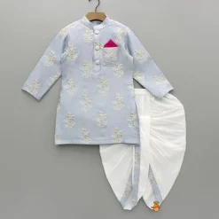 Sale Zari Thread Embroidered Grey Kurta With Dhoti BOY Indian Ethnic Wear | Ethnic Sets