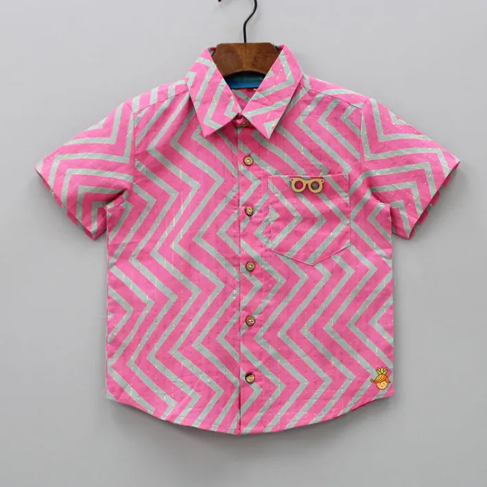 Clearance Zigzag Printed And Lurex Striped Dual Tone Shirt BOY Shirts & Tees
